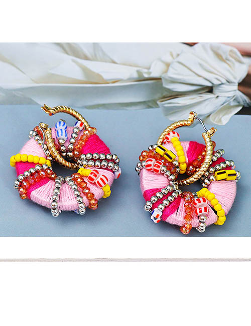 Fashion Pink Geometric Beaded Beaded Wire Stud Earrings