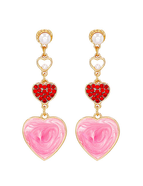 Fashion Pink Alloy Oil Drop Diamond Love Earrings