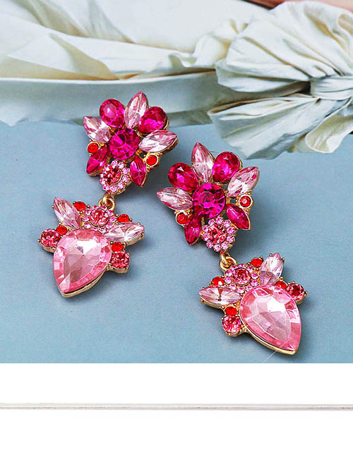 Fashion Rose Red Alloy Diamond Geometric Stud Earrings