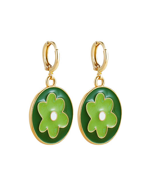 Fashion Flowers - Green Alloy Drip Oil Flower Earrings