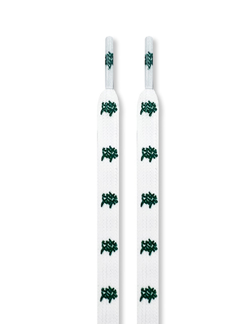 Fashion A Pair Of 120cm White Shoelaces With Green Characters Polyester White Bottom Green Word Fa Cai Shoelaces