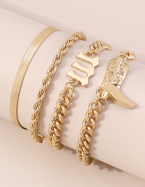 Fashion Gold Metal Geometric Boots Digital Snake Bone Chain Twist Chain Bracelet Set
