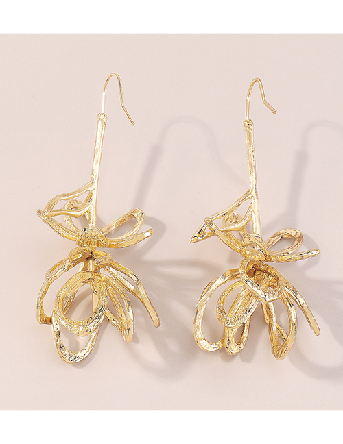 Fashion Gold Alloy Hollow Three-dimensional Geometric Flower Earrings