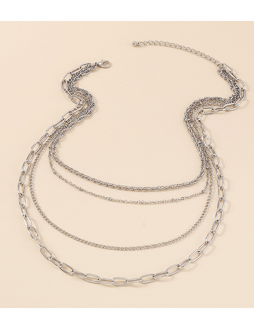 Fashion White K Metal Geometric Chain Layered Necklace