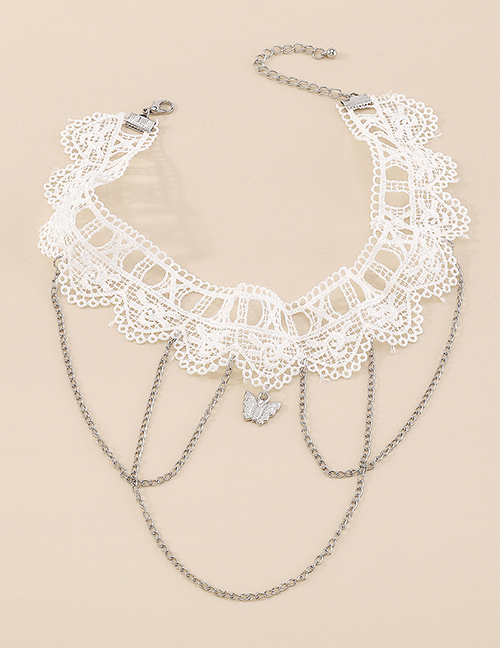 Fashion White K Lace Chain Fringe Necklace