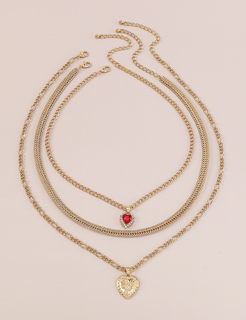 Fashion Gold Alloy Diamond Heart Multilayer Necklace