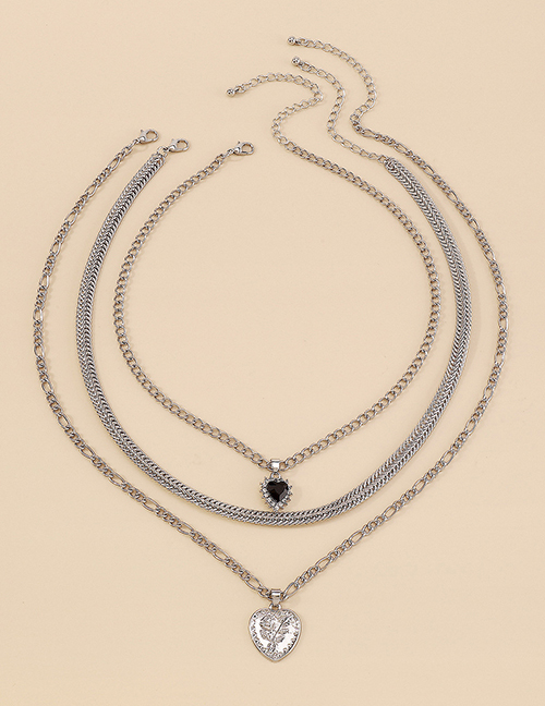 Fashion White K Alloy Diamond Heart Multilayer Necklace