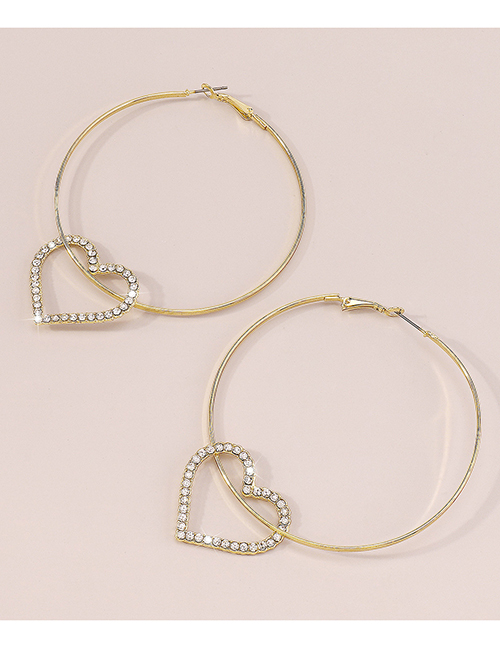 Fashion Gold Alloy Diamond Cutout Heart Earrings
