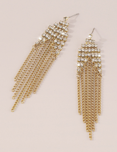 Fashion Gold Alloy Diamond Chain Tassel Drop Earrings