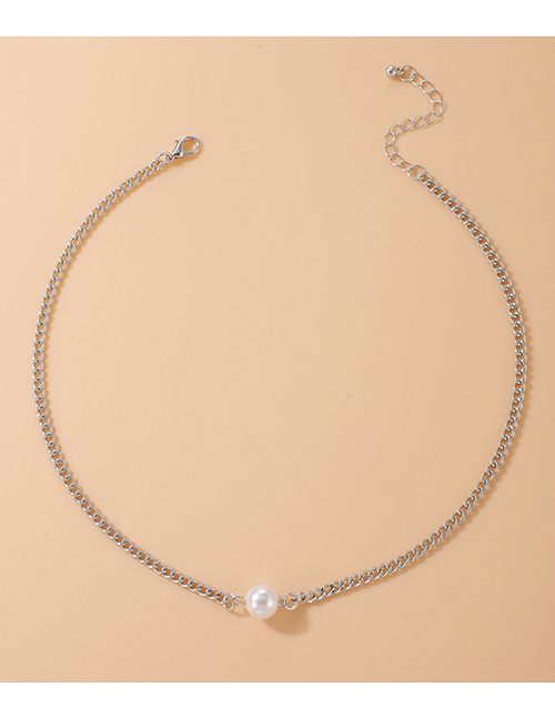 Fashion Silver Alloy Geometric Chain Pearl Necklace