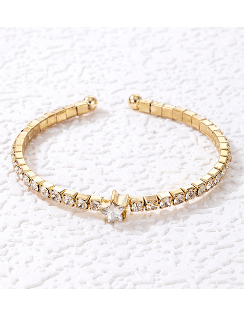 Fashion Gold Alloy Diamond Pentagram Open Bracelet