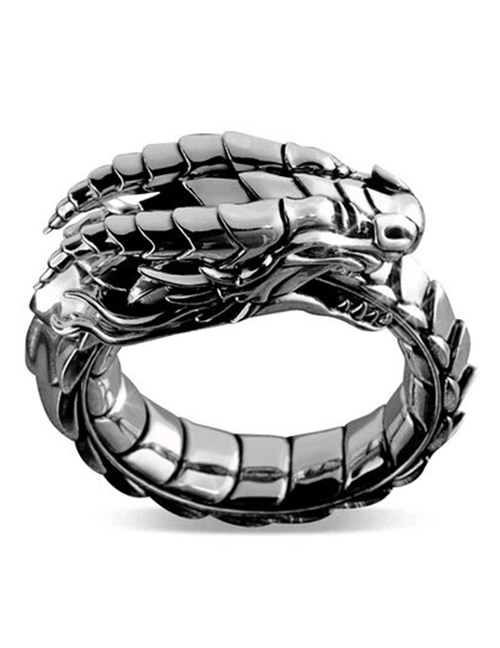 Fashion Antique Silver Metal Geometric Dragon Ring