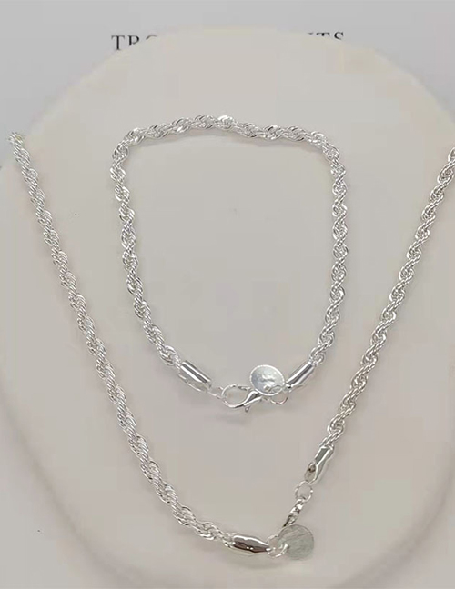 Fashion Silver 30 Inch Set 28g Metal Geometric Twist Chain Necklace Bracelet Set