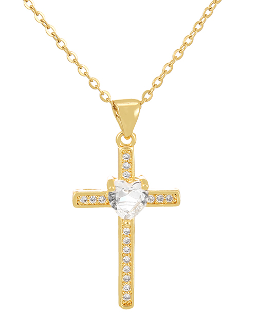 Fashion White Bronze Zirconium Cross Heart Necklace