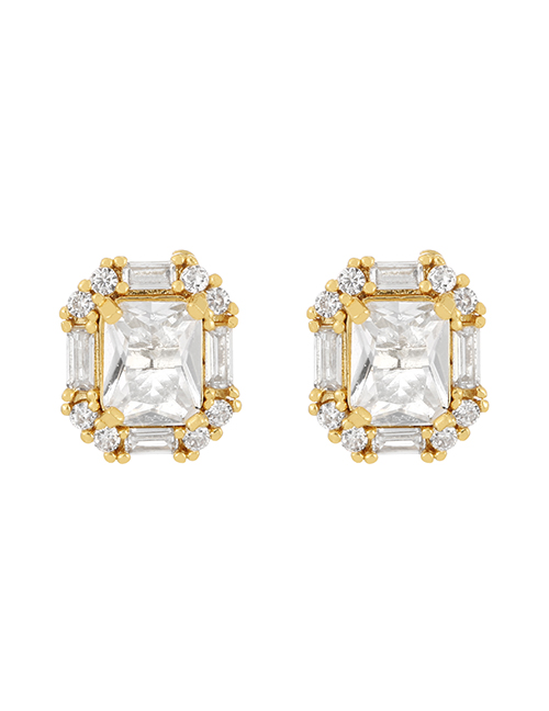 Fashion White Brass Inset Zirconium Square Stud Earrings