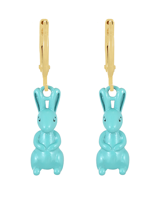 Fashion Lake Blue Copper Drop Oil Bunny Earrings
