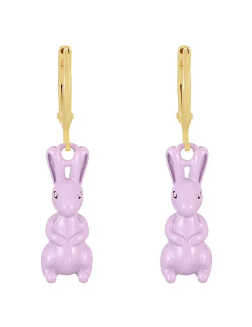 Fashion Light Purple Copper Drop Oil Bunny Earrings