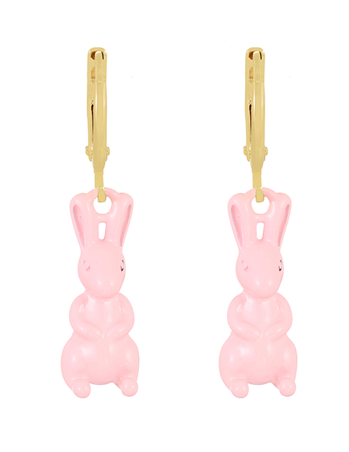 Fashion Light Pink Copper Drop Oil Bunny Earrings