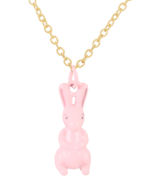 Fashion Light Pink Copper Drop Oil Rabbit Pendant Necklace