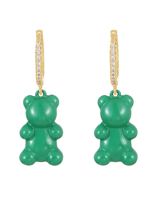 Fashion Green Copper inlaid zirconium oil drop bear earrings