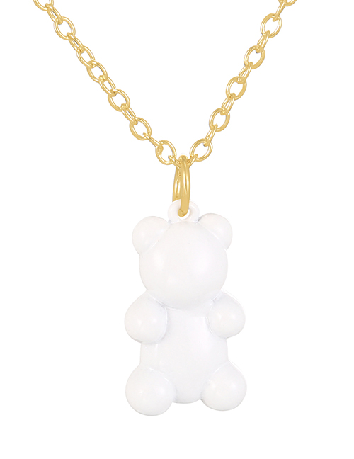 Fashion White Bronze Zirconium Drop Oil Bear Pendant Necklace