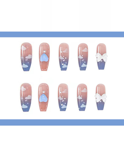Fashion Mj-129 Long Blue Love Bow [glue] (3 Batches) Plastic Wearable Heart Bow Print Wearable Nail Art