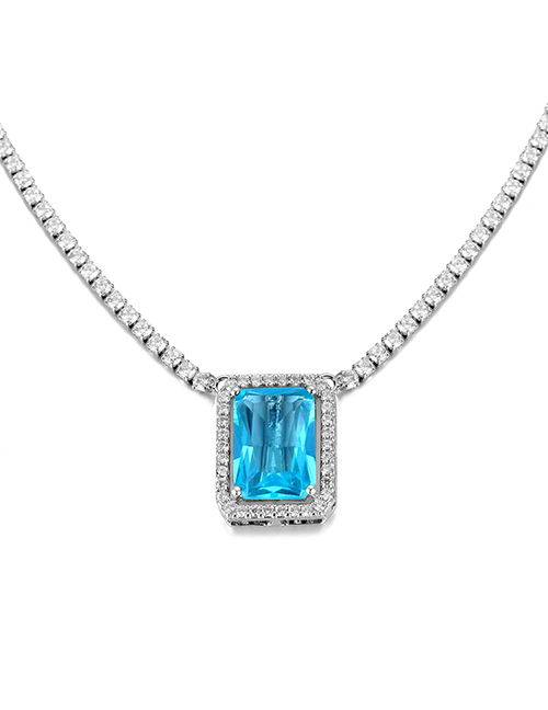 Fashion Sea ??blue Geometric Square Zirconium Claw Chain Necklace