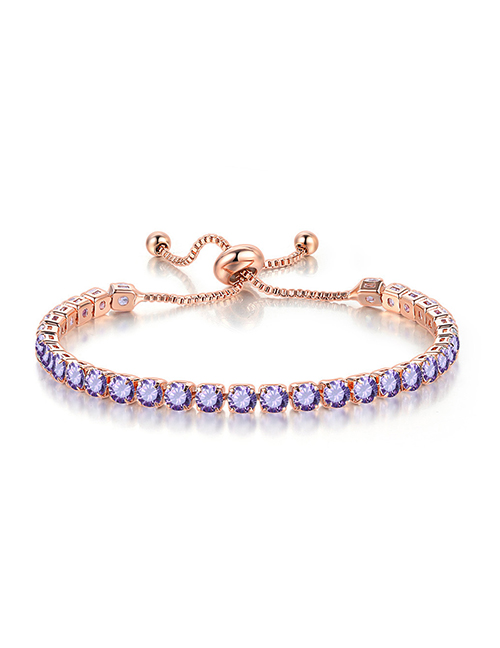 Fashion February Crystal Bracelet With Round Zirconium Crystal In Copper