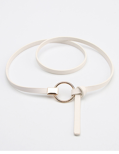 Fashion White Faux Leather Round Buckle Thin Belt