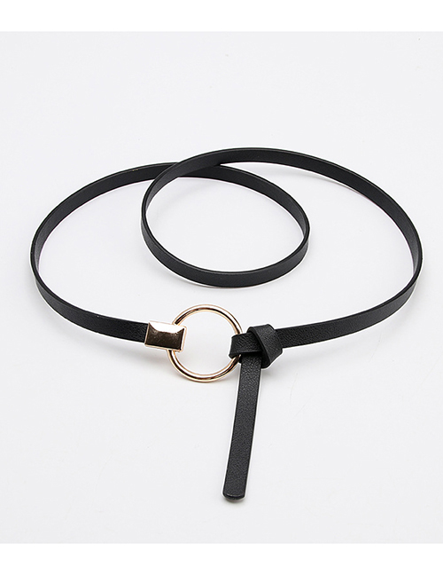 Fashion Black Faux Leather Round Buckle Thin Belt
