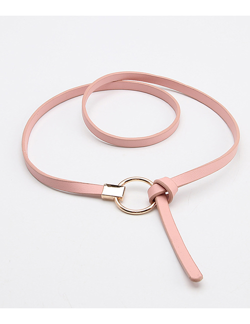 Fashion Pink Faux Leather Round Buckle Thin Belt