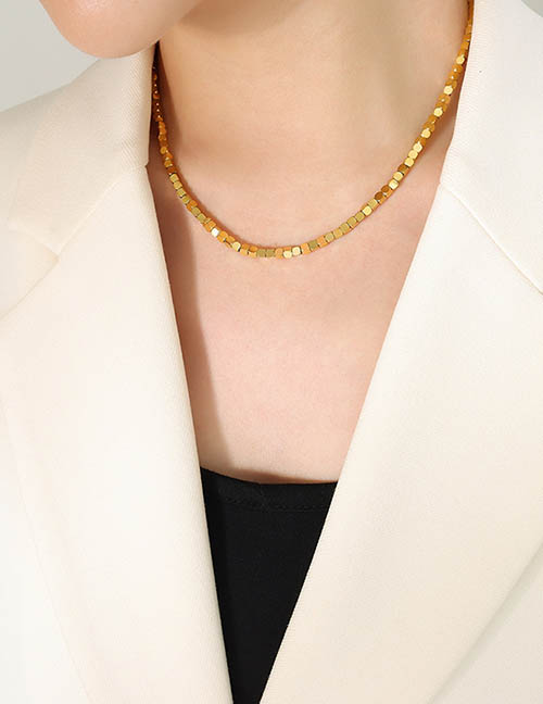 Fashion P1165-golden Necklace-40+5cm Titanium Geometric Square Beaded Necklace
