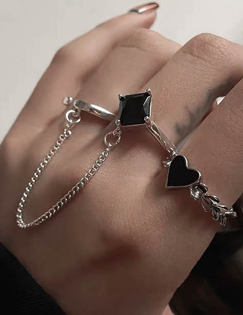Fashion Love Alloy Diamond Square Heart Butterfly Link Ring