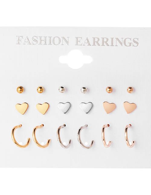 Fashion 3# Alloy Geometric Heart C-shaped Earrings Set