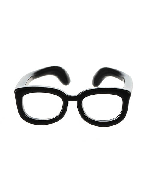 Fashion Matte Black Solid Copper Cutout Glasses Open Ring