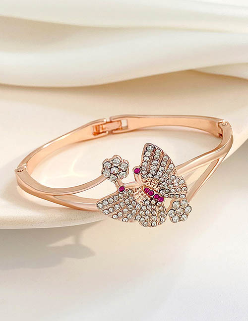 Fashion Rose Gold Alloy Diamond Butterfly Ring