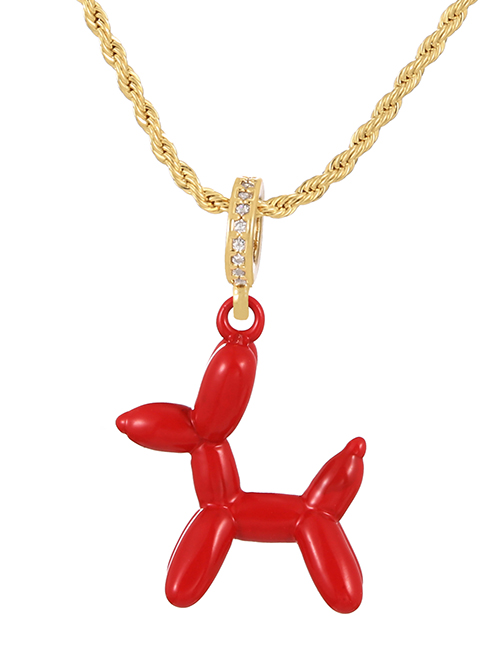 Fashion Red Copper Inlaid Zirconium Oil Pet Dog Pendant Twist Necklace