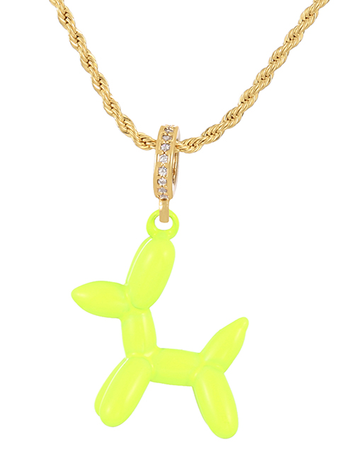 Fashion Fluorescent Yellow Copper Inlaid Zirconium Oil Pet Dog Pendant Twist Necklace