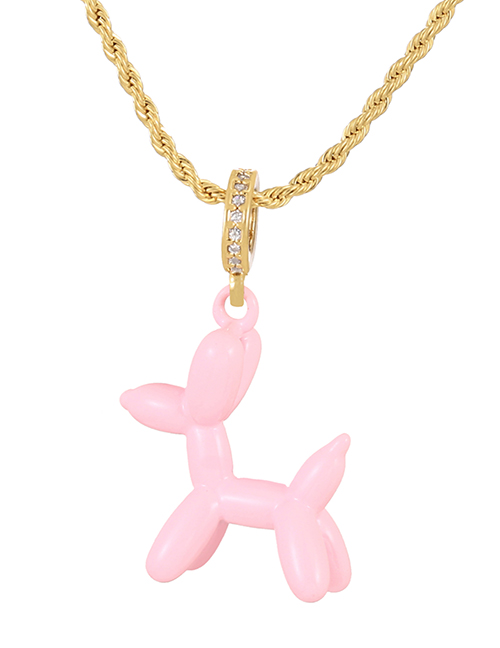 Fashion Pink Copper Inlaid Zirconium Oil Pet Dog Pendant Twist Necklace