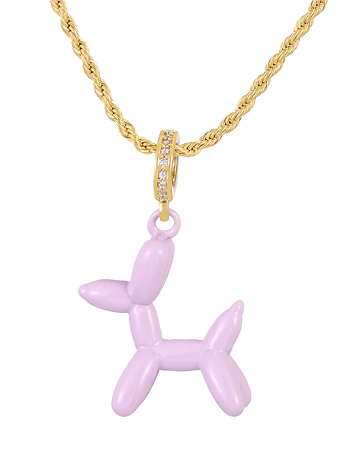 Fashion Purple Copper Inlaid Zirconium Oil Pet Dog Pendant Twist Necklace