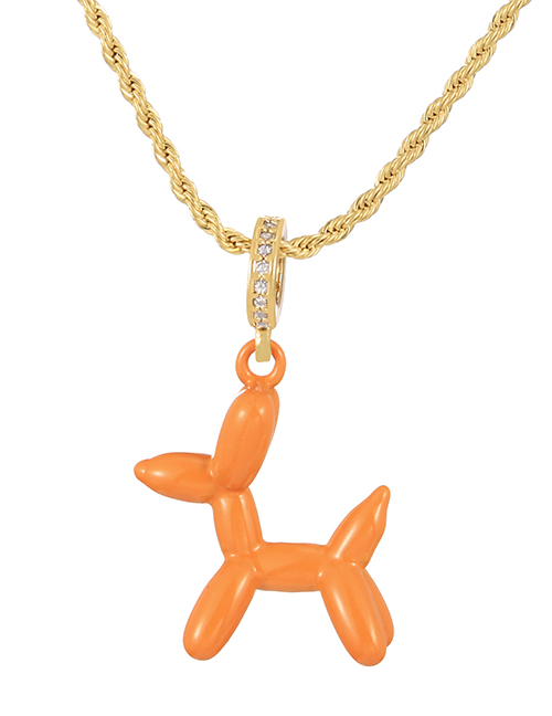 Fashion Orange Copper Inlaid Zirconium Oil Pet Dog Pendant Twist Necklace