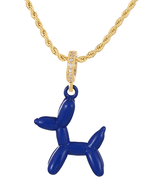 Fashion Navy Blue Copper Inlaid Zirconium Oil Pet Dog Pendant Twist Necklace