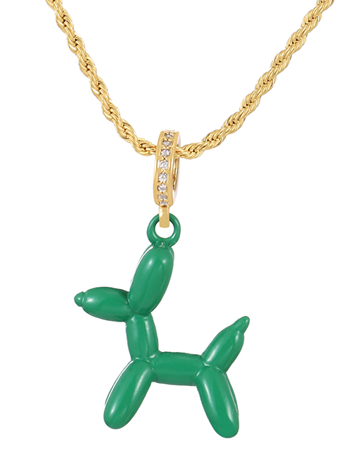 Fashion Green Copper Inlaid Zirconium Oil Pet Dog Pendant Twist Necklace