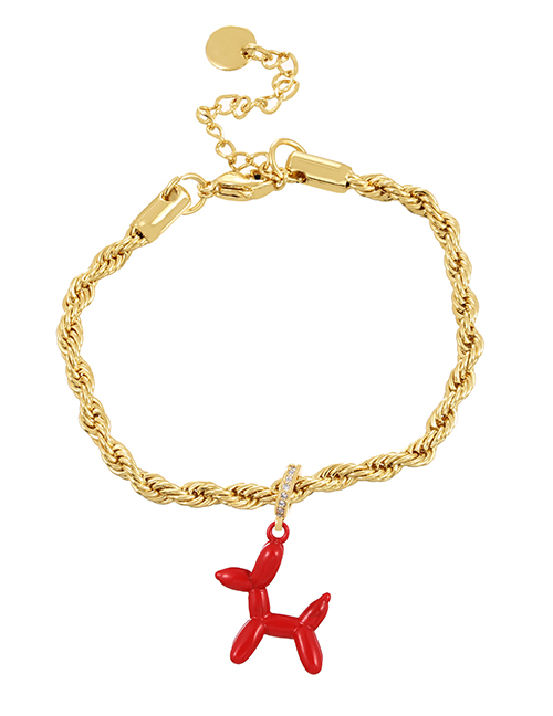Fashion Red Copper Inlaid Zirconium Drop Oil Pet Dog Pendant Twist Bracelet