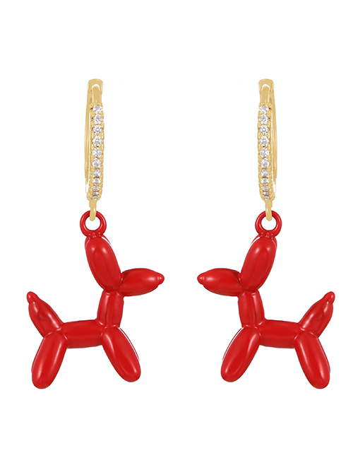 Fashion Red Copper Inlaid Zirconium Drip Oil Pet Dog Earrings