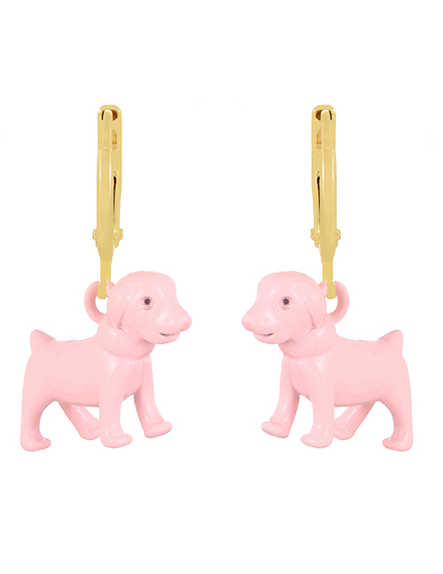 Fashion Pink Copper Drop Oil Pet Dog Pendant Earrings