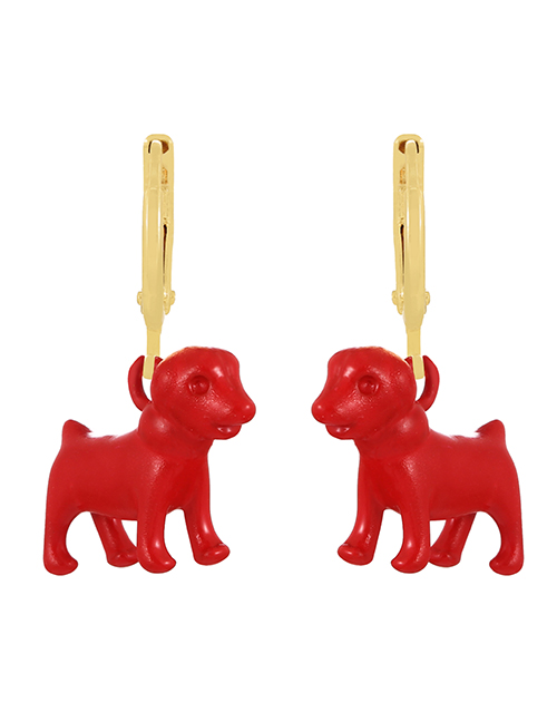 Fashion Red Copper Drop Oil Pet Dog Pendant Earrings