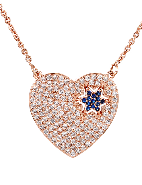 Fashion Red Bronze Zirconium Heart Star Pendant Necklace