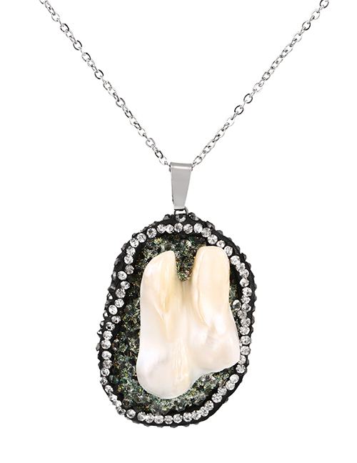 Fashion Silver-3 Brass And Diamond Resin Irregular Shell Pendant Necklace