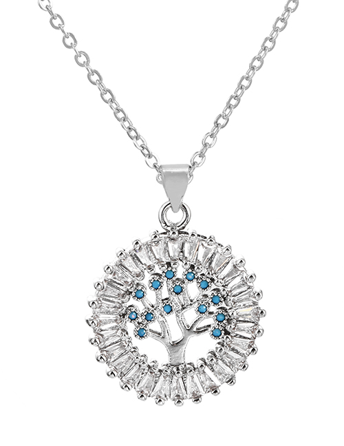 Fashion Silver-4 Bronze Zirconium Tree Of Life Pendant Necklace